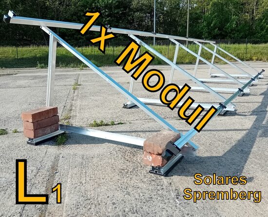 Komplettlösung Aufständerung für 1x Modul vertikal / hochkant / leichte Ausführung / L1 für Flachdach Bitumdach Trapezblechdach 10-35 Grad fest o. flexibel